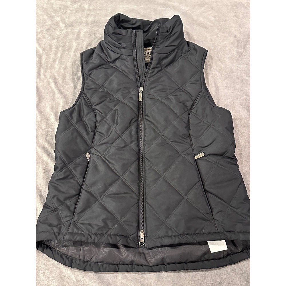 Ariat Women Black Quilted Vest Diamond Stitch Paisley Lining Pink Logo Medium